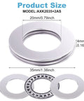 Six Set AXK2035 Needle Roller Bearings With Two AS Washers for mower, lawn tractor, automotive use, 35mm OD, 20mm ID, 4mm thick.