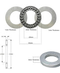 Professional Grade Thrust Needle Roller Bearing Set for lawn tractors, 8 bearings, washers, 20x35x2 mm, model AXK2035, with dimensions diagram