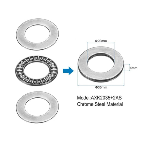 4 Sets AXK2035 Thrust Needle Roller Bearings With Washers, 20mm Bore, 35mm Outer Diameter, 2mm Thick, AS2035 Washers Included