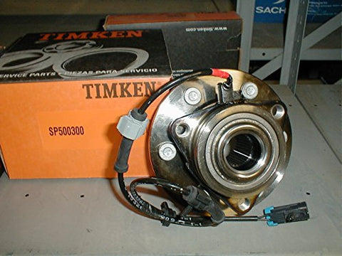 Axle Bearing And Hub Assembly With Blue Connector Passive Sensor SP500300 in Timken packaging, front view.