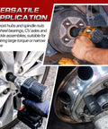 Image showing a 30Mm 12 Point Axle Nut Socket For One Half Inch Drive CrMo Steel Deep Well Hub Release Tool in use with an impact wrench.