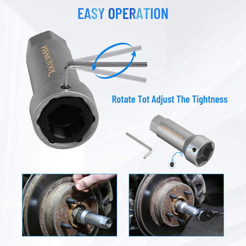 Ten Piece Axle Spindle Threading Set With Eight Dies And Rethread Kit shown in use on vehicle axle, illustrating easy operation.