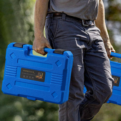 Man carrying case for Ten Piece Axle Spindle Threading Set With Eight Dies And Rethread Kit, includes One and One Sixteenth Inch Extension Bar.