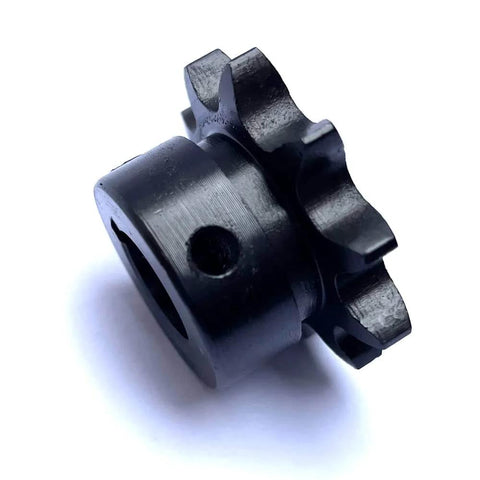 Close-up of Roller Chain Sprocket B Type 12.7mm Pitch, 10 Teeth, Five Eighth Inch Bore, Hardened AISI 1045 Steel, Rust Resistant