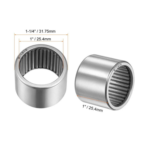 B1616 Needle Roller Bearing Open Cup Full Complement For Tight Spaces 1 Inch ID One And A Quarter Inch OD Heavy Duty 2 Pack