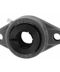 Single 1 in Accu-Loc 2-bolt flange sealed ball bearing UEFT205-16TCMZ20, front view, Teflon-coated cast iron housing, seal visible.