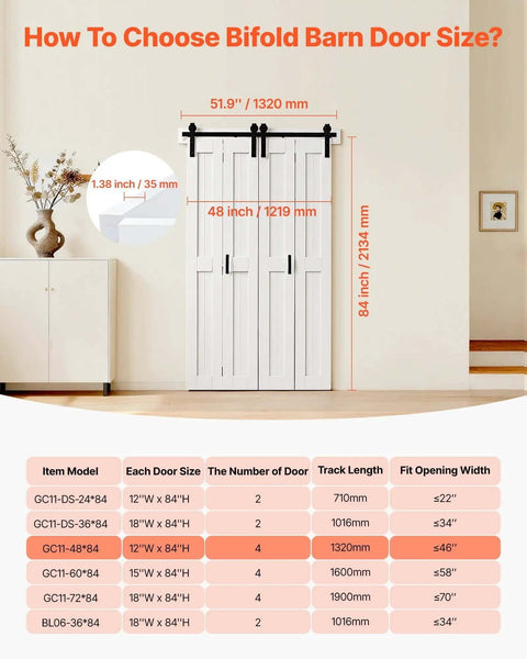 Bifold Barn Door 48x84 Inches MDF Panels Sliding Closet Doors With Header Board And Hardware Kit Included Easy Install