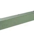 Metal rectangular duct, grey color, for HVAC systems, showing elongated shape and mounting brackets.