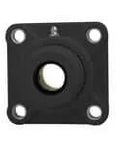 Front view of 1-3/16 in Sealed Ball Bearing 4-Bolt Flange, Narrow Inner Ring, Zinc-Plated Insert with Set Screw Lock, Black Polymer Housing