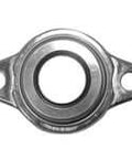 Front view of 12mm Stainless Steel Eccentric Collar Insert Bearing MUFL001C, Single 2-Bolt Flange Mount, Extra-Narrow Inner Ring, sealed ball bearing.