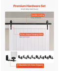 White 48 By 84 Inch Sliding Barn Door Kit With Durable MDF Panel And Water Resistant PVC Coating Includes Hardware Easy Assembly H Frame Design Quiet Smooth Sliding For Living Room Or Bathroom Modern Farmhouse Style hardware set
