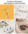 Pro DIY Snap Button Kit With Pliers, 150 Sets Metal Multicolor 9.5mm Hollow Snaps, 600 Pieces Total shown on baby clothes.