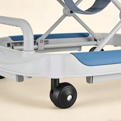 Close-up of a baby walker with 4 Pcs Baby Walker Replacement Wheels Set Quiet Wear Resistant Plastic Casters installed