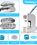 Visual description of the 75mm 3 Inch Badge Maker Kit With 86mm Circle Cutter And Pad, includes tin supplies, no press included.