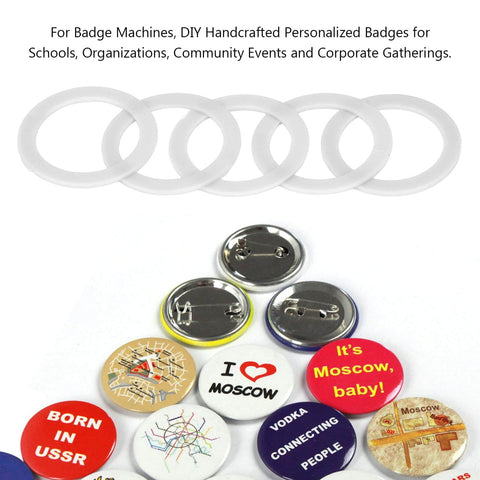 Badge Machine Gasket Set For DIY Badges 32mm 37mm 44mm 58mm R Mold Compatible Pack Of 5 Durable Plastic Auxiliary Gaskets with sample badges