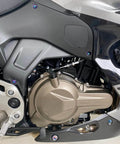 Side view of a motorcycle engine with ✝️ BAIONE Fairing Bolt Kit 195PCS Stainless Steel M5 M6 screws installed on a sportbike