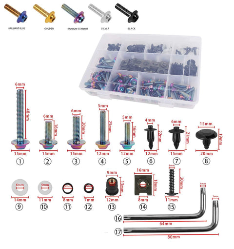✝️ BAIONE Fairing Bolt Kit 195PCS Stainless Steel M5 M6 Motorcycle Windscreen Fasteners with color options and tool set