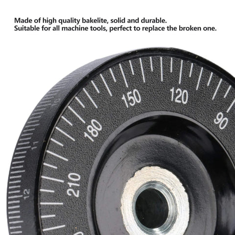 Close-up of a scale hand wheel for milling machines and lathes replacement bakelite hand wheel, showing measurement markings.