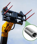Two Pack Bale Spear Weld On Sleeves, 4.25 Inch Length, 1.96 OD, installed on loader with close-up of sleeve