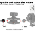 Diagram showing One Inch Ball Adapter With M6 X 1.0mm Threaded Post For RAM Mounts B Size Double Socket Arm and phone mount