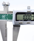 Close-up of digital caliper measuring 10x15x4mm ball bearing from the 6700 2RS blue rubber sealed ABEC 3 high precision chrome steel set