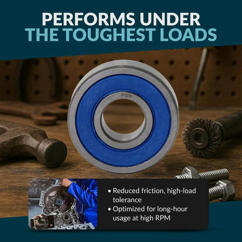 Front view of 10 Pack 6205-2RS Bearing - Lubricated Chrome Steel Sealed Ball Bearing - 25x52x15mm Bearings with Rubber Seal & High RPM Support