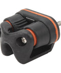 Front view of small nylon ball-bearing cam cleat with orange seals and mounting stud