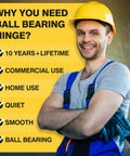 Man in construction attire promoting Ball Bearing Door Hinges 3.5 Inch Heavy Duty Stainless Steel For Replacing Standard Hinges.