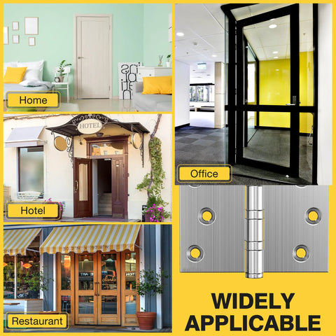 Ball Bearing Door Hinges 4x4 Inches Square Corner Stainless Steel Brushed Nickel for home, office, hotel, restaurant use