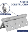 Six Pack Ball Bearing Door Hinges With Square Corners 6 X 4 Inch Heavy Duty Stainless Steel Hinges in brushed nickel finish