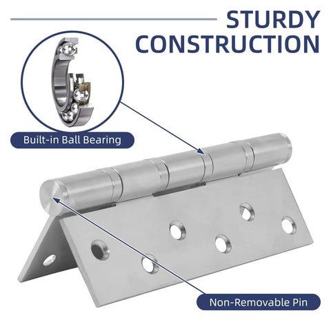 Six Pack Ball Bearing Door Hinges With Square Corners 6 X 4 Inch Heavy Duty Stainless Steel Hinges in brushed nickel finish