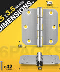 Ball Bearing Door Hinges 3.5 Inch Heavy Duty Stainless Steel For Replacing Standard Hinges With 5/8 Radius Corner, 6 Pack