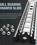 Close-up of Heavy Duty Drawer Slides 12 To 40 Inch Full Extension Ball Bearing Rails Side Mount 150 Lb Load Capacity steel structure