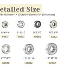 Ball Bearings Assortment Kit 44 Pieces 7 Sizes Deep Groove Carbon Steel For Furniture Wheels Roller Skates 3D Printing Showing Sizes