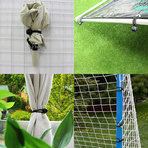 50 Pack Ball Bungee Cords 6 Inch Heavy Duty Outdoor For Canopy Tarps Tie Downs UV Resistant Weather Resistant in use on various setups