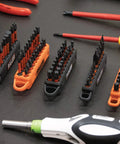 Ball End Hex Bit Set 20 Piece For Impact Drivers with Bit Holder and Carabiner, premium S2 steel, tools displayed on a table