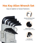 Long Arm Ball End Hex Key Set 26 Piece Metric And Standard Sizes Chrome Vanadium Steel Black Oxide Finish shown in storage case