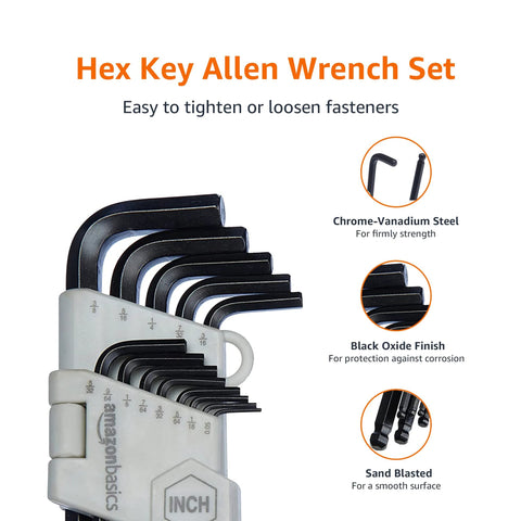 Long Arm Ball End Hex Key Set 26 Piece Metric And Standard Sizes Chrome Vanadium Steel Black Oxide Finish shown in storage case
