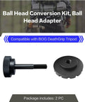 Ball Head Conversion Kit For DeathGrip Tripod With 3/8-16 Ball Head Adapter displayed with components
