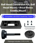 Ball Head Conversion Kit With Ball Head Mount And Arca Swiss Saddle Mount, compatible with BOG DeathGrip Tripod, accessories included