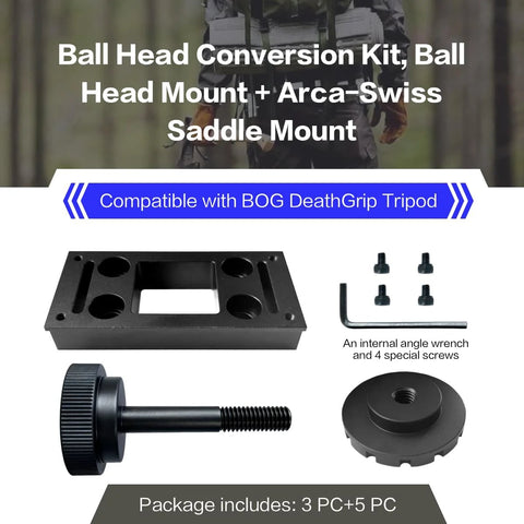 Ball Head Conversion Kit With Ball Head Mount And Arca Swiss Saddle Mount, compatible with BOG DeathGrip Tripod, accessories included