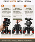 Installation steps for Ball Head Mount Adapter For BOG DeathGrip Tripod With Arca Swiss Plate and hardware.