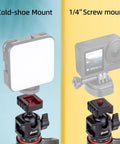 Professional Ball Head Mount With 360 Degree Rotation One Quarter Inch And Three Eighths Inch Thread showing cold-shoe and 1/4 inch mounts