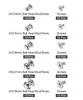 Ball Head Stud Rivet Set 4 5 6 7 8 Mm Head Diameter Back Screws 50 Pack Silver Tone Zinc Alloy Button Nipple Rivets for leather craft