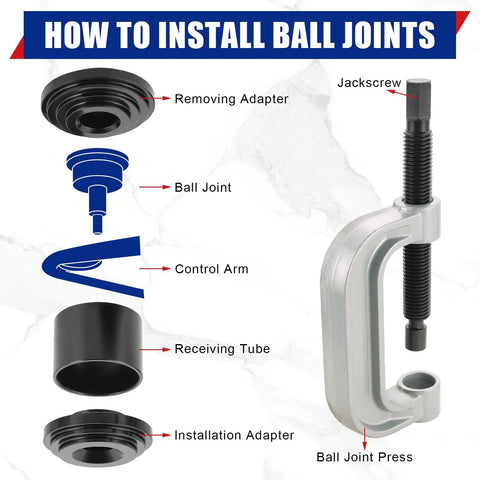 How to install ball joints with Heavy Duty Ball Joint Removal Tool And U Joint Press Kit With 4 Wheel Drive Adapters diagram shown