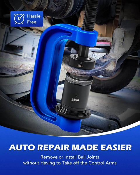 Ball Joint Press Kit with 4x4 Adapters in use for easy ball joint removal on a vehicle suspension arm.