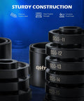 Close-up of 34pc Ball Joint & Wheel Bearing Press Kit sleeves with product labels and sturdy construction features highlighted.