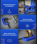 Ball Joint Press Kit, Heavy Duty Ball Joint Removal Tool Kit with 4x4 Adapters, showing installation and removal steps