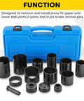 Master Ball Joint Remover And Installer Tool Set, 14 Piece Adapter Kit, blue case and black oxide steel components displayed