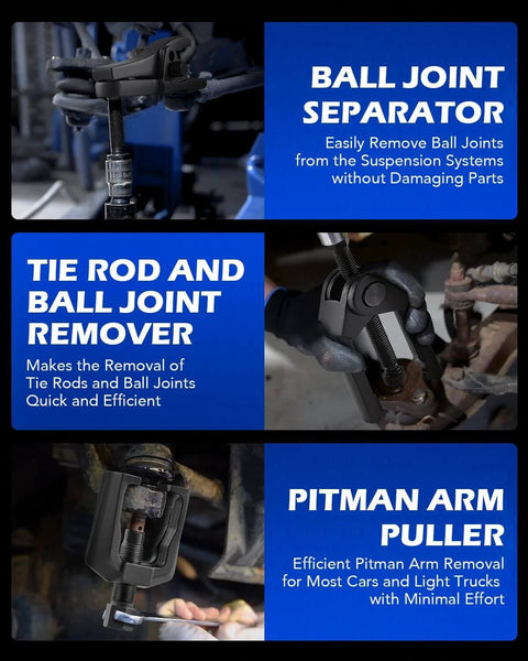 5-in-1 Ball Joint Separator, Pitman Arm Puller, Tie Rod End Tool Set for Front End Service, instructional guide image